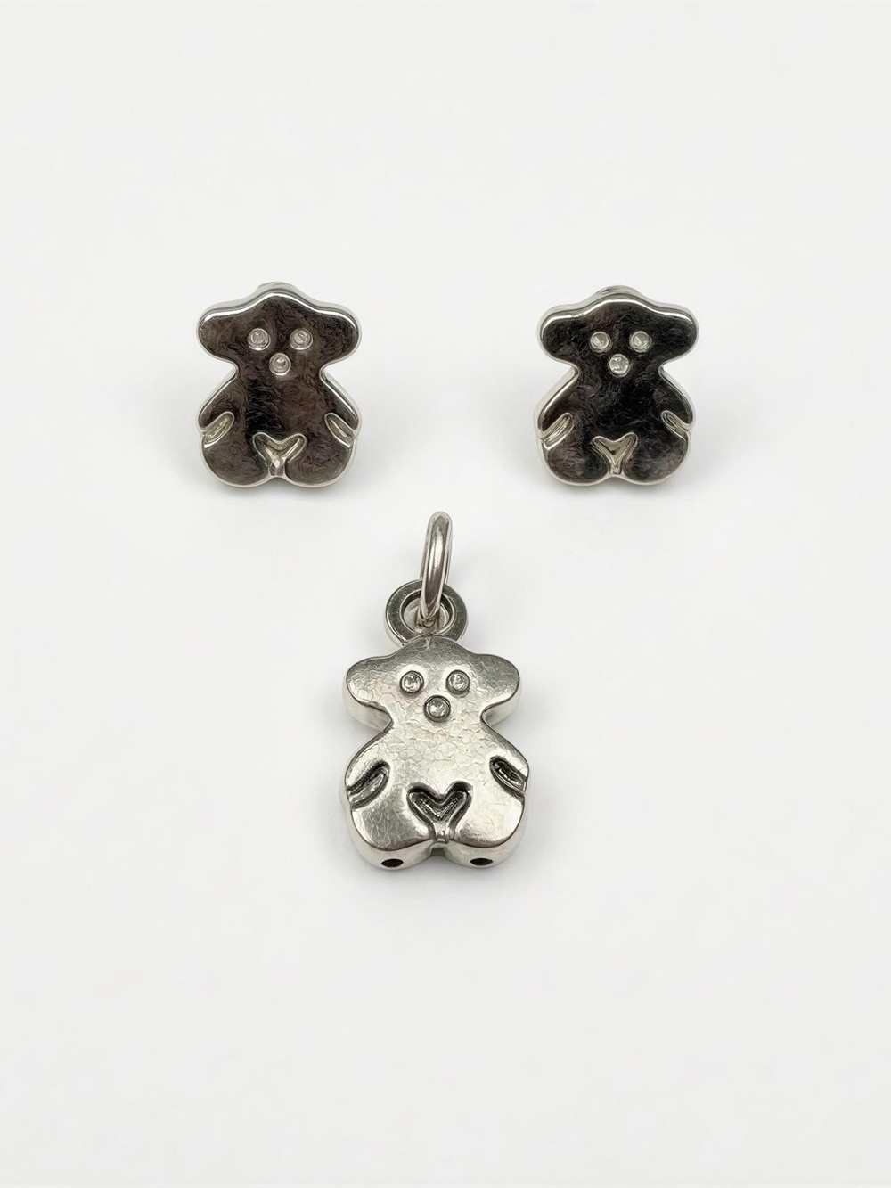 Vintage Sterling Silver 925 Teddy‎ Bear Charm & Stud Earrings